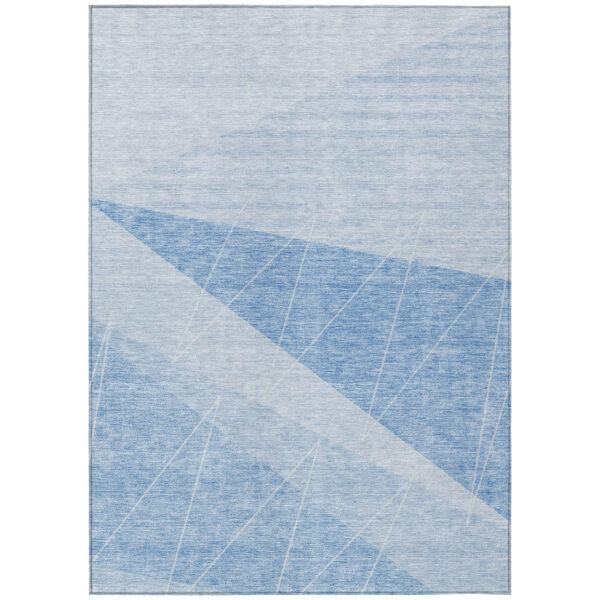 5' X 8' Sky Blue And Denim Blue Geometric Washable Indoor Outdoor Area Rug