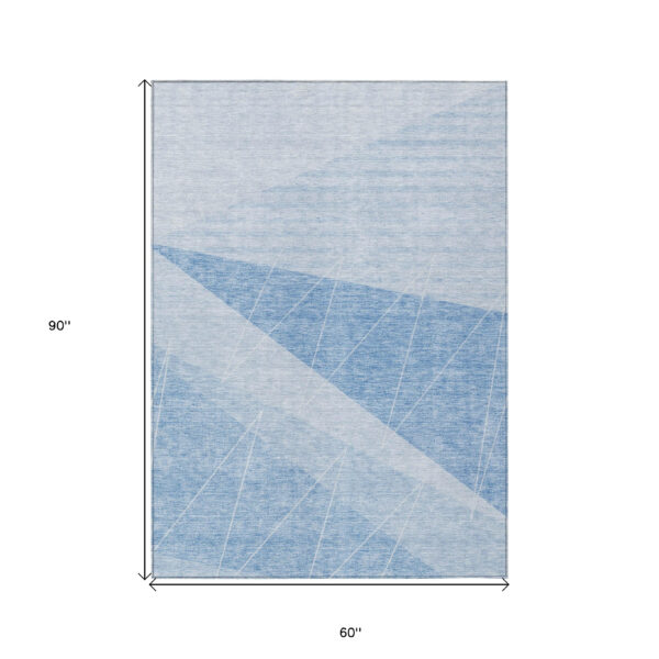 5' X 8' Sky Blue And Denim Blue Geometric Washable Indoor Outdoor Area Rug