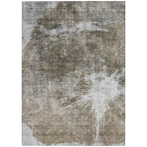 3' X 5' Taupe Brown And Beige Abstract Washable Indoor Outdoor Area Rug