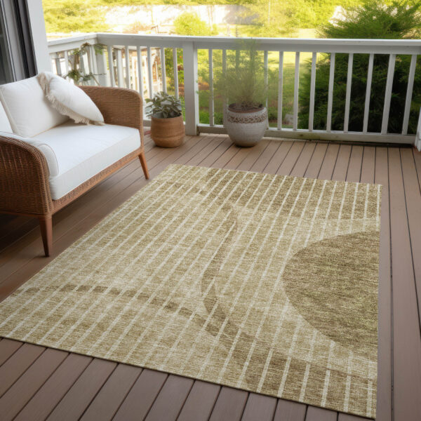 5' X 8' Brown Taupe And Ivory Striped Washable Indoor Outdoor Area Rug