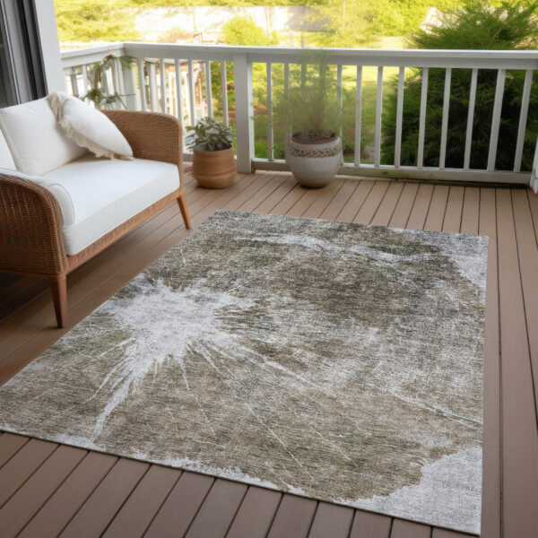 3' X 5' Taupe Brown And Beige Abstract Washable Indoor Outdoor Area Rug