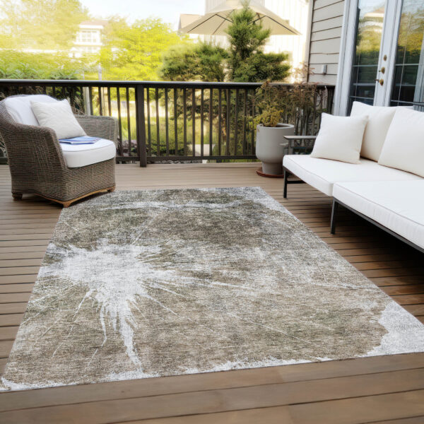 3' X 5' Taupe Brown And Beige Abstract Washable Indoor Outdoor Area Rug
