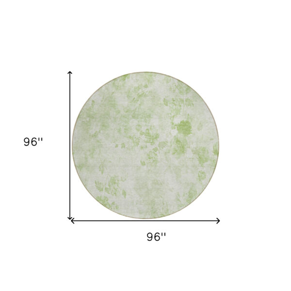 8' Green And Ivory Round Floral Washable Indoor Outdoor Area Rug