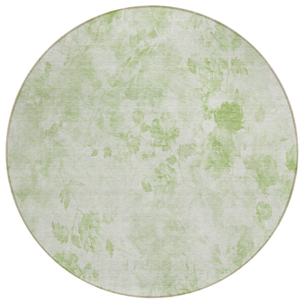 8' Green And Ivory Round Floral Washable Indoor Outdoor Area Rug