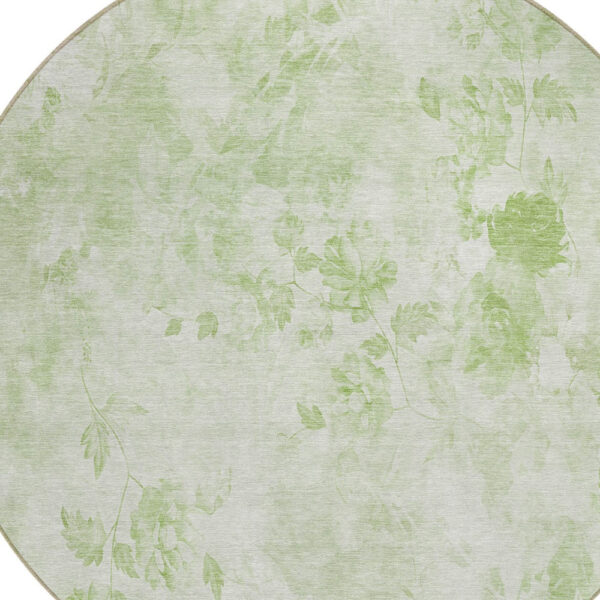 8' Green And Ivory Round Floral Washable Indoor Outdoor Area Rug