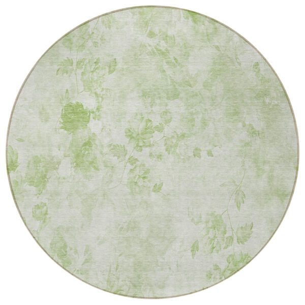 8' Green And Ivory Round Floral Washable Indoor Outdoor Area Rug