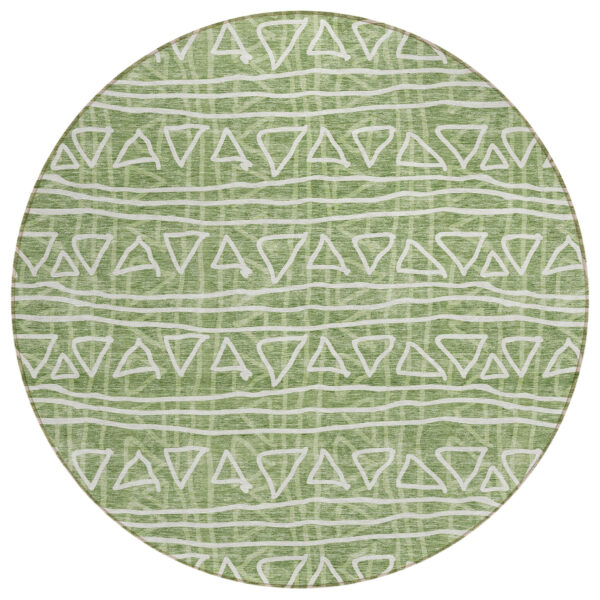8' Green And Ivory Round Geometric Washable Indoor Outdoor Area Rug