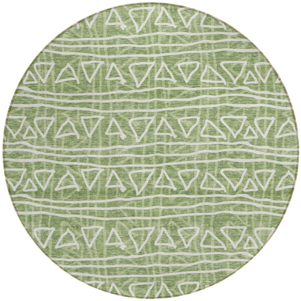 8' Green And Ivory Round Geometric Washable Indoor Outdoor Area Rug