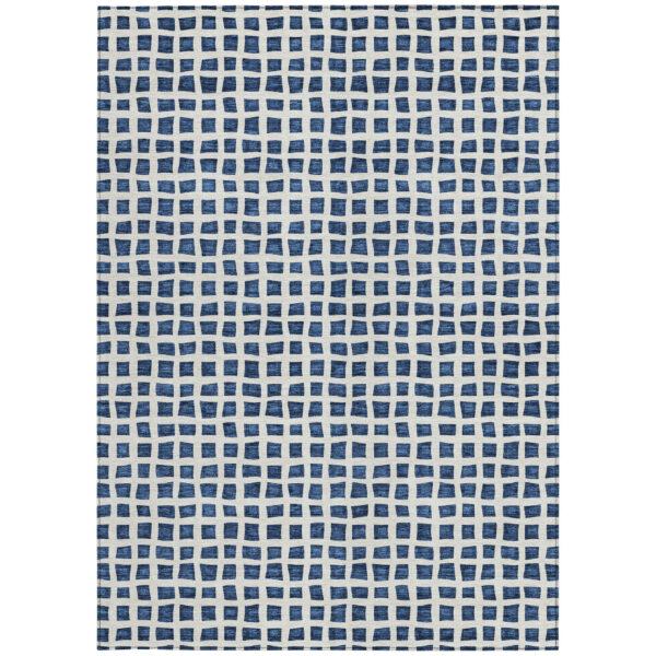 5' X 8' Navy Blue And Ivory Geometric Washable Indoor Outdoor Area Rug
