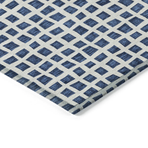 5' X 8' Navy Blue And Ivory Geometric Washable Indoor Outdoor Area Rug