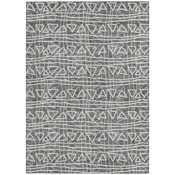 5' X 8' Charcoal Gray And Ivory Geometric Washable Indoor Outdoor Area Rug