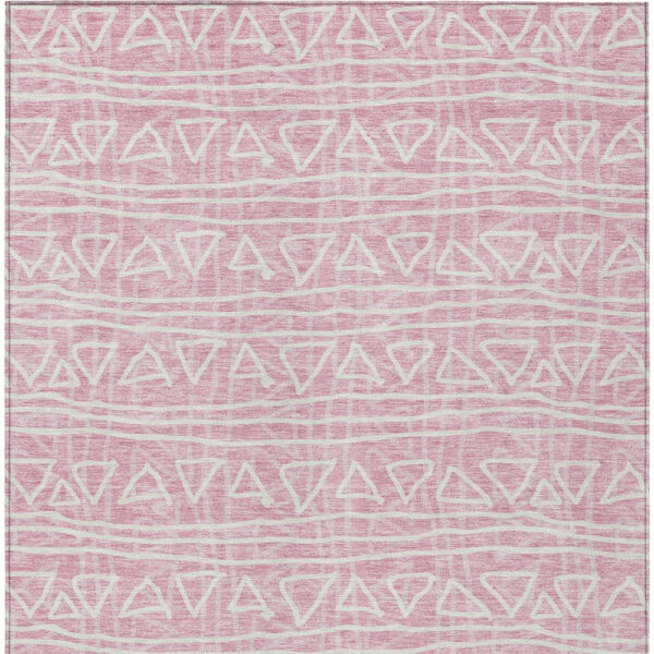 3' X 5' Pink And Ivory Geometric Washable Indoor Outdoor Area Rug