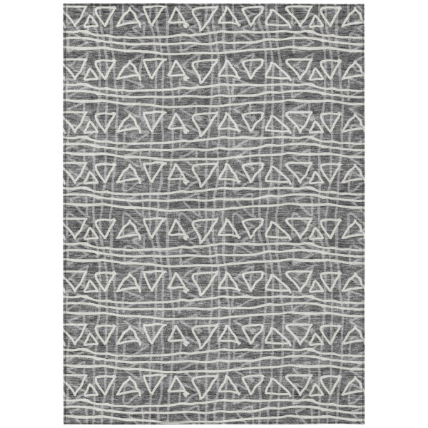 5' X 8' Charcoal Gray And Ivory Geometric Washable Indoor Outdoor Area Rug