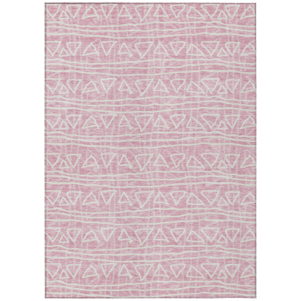 3' X 5' Pink And Ivory Geometric Washable Indoor Outdoor Area Rug