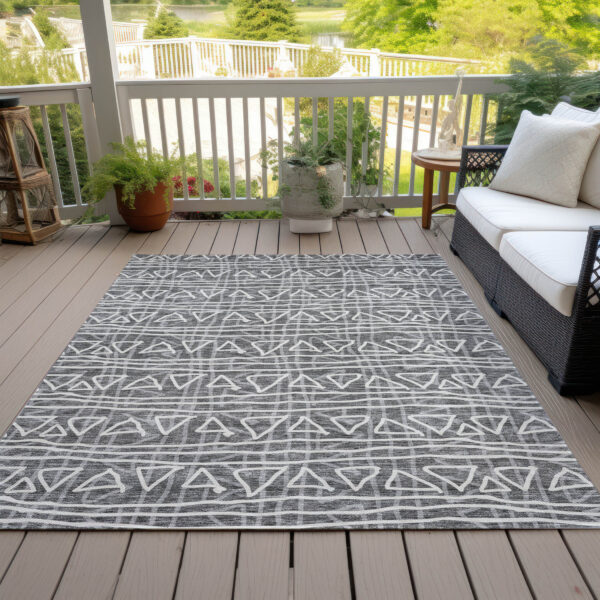 5' X 8' Charcoal Gray And Ivory Geometric Washable Indoor Outdoor Area Rug