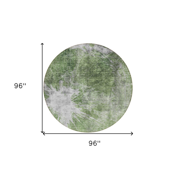 8' Green And Gray Round Abstract Washable Indoor Outdoor Area Rug