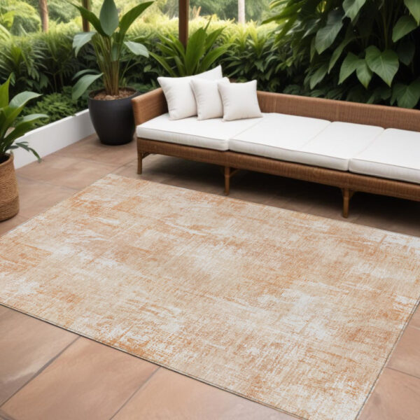 9' X 12' Coral Peach And Ivory Abstract Washable Indoor Outdoor Area Rug