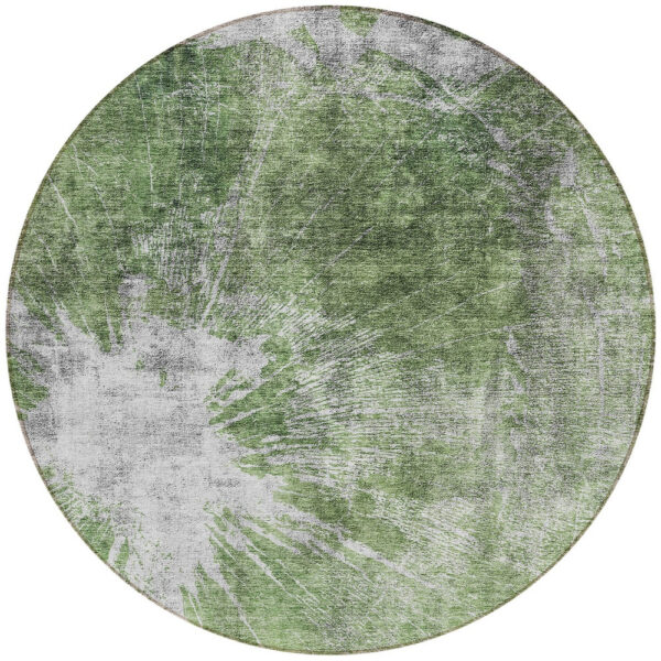 8' Green And Gray Round Abstract Washable Indoor Outdoor Area Rug