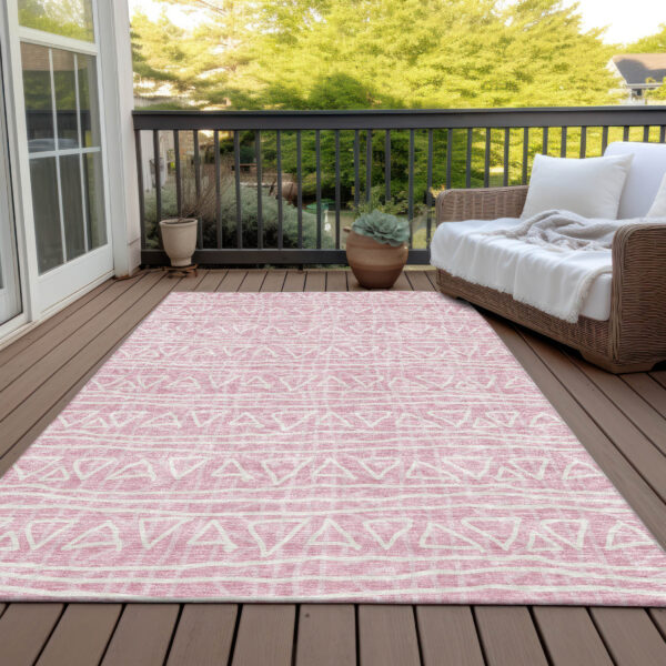 3' X 5' Pink And Ivory Geometric Washable Indoor Outdoor Area Rug