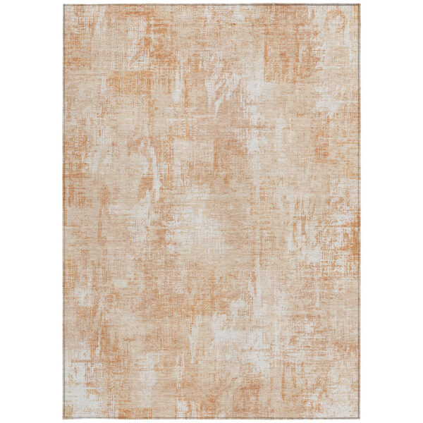 9' X 12' Coral Peach And Ivory Abstract Washable Indoor Outdoor Area Rug
