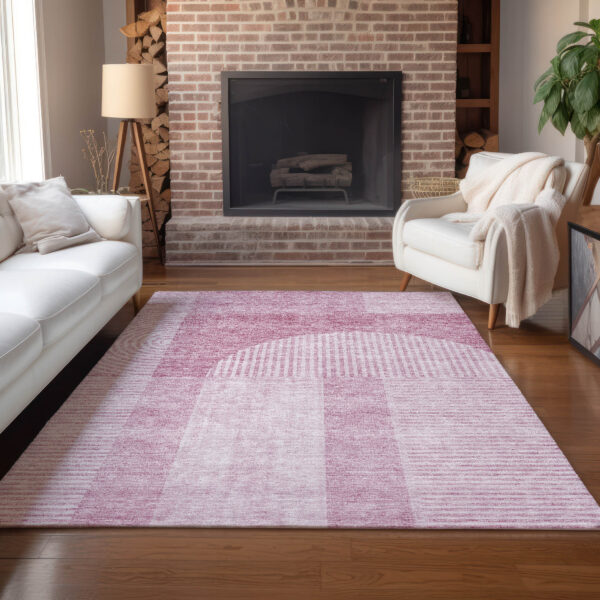 10' X 14' Blush Pink And Mauve Geometric Washable Indoor Outdoor Area Rug