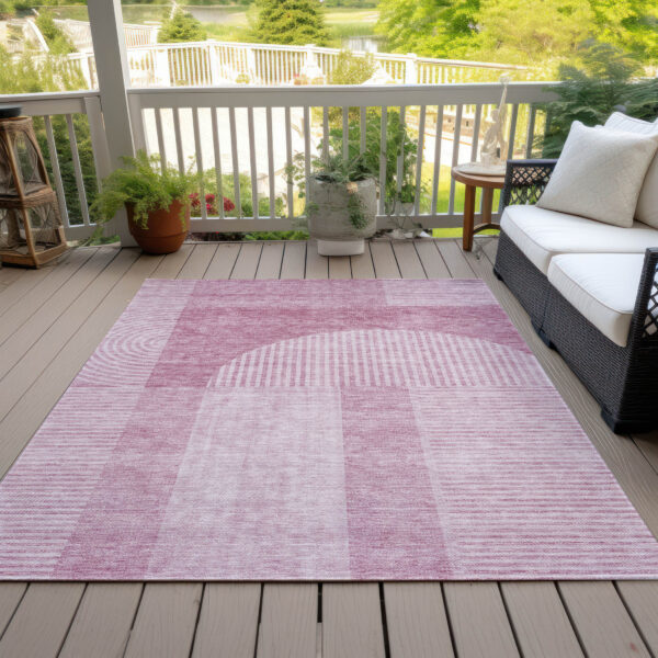 10' X 14' Blush Pink And Mauve Geometric Washable Indoor Outdoor Area Rug