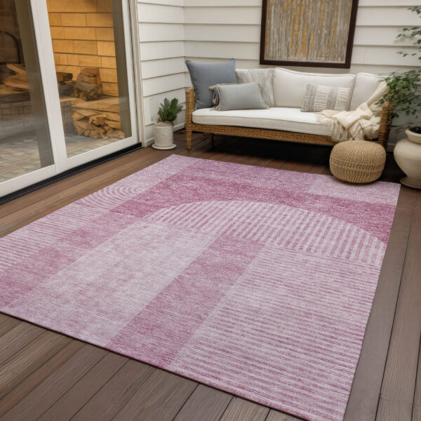 10' X 14' Blush Pink And Mauve Geometric Washable Indoor Outdoor Area Rug