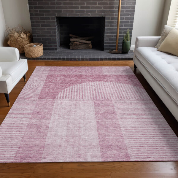 10' X 14' Blush Pink And Mauve Geometric Washable Indoor Outdoor Area Rug
