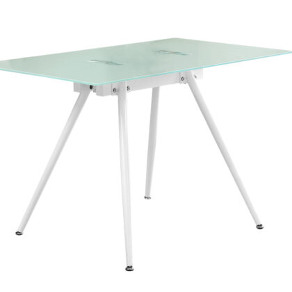 47" White Glass and Metal Computer Desk