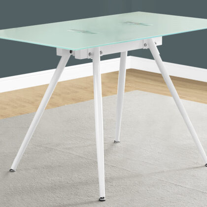 47" White Glass and Metal Computer Desk