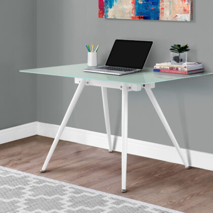 47" White Glass and Metal Computer Desk