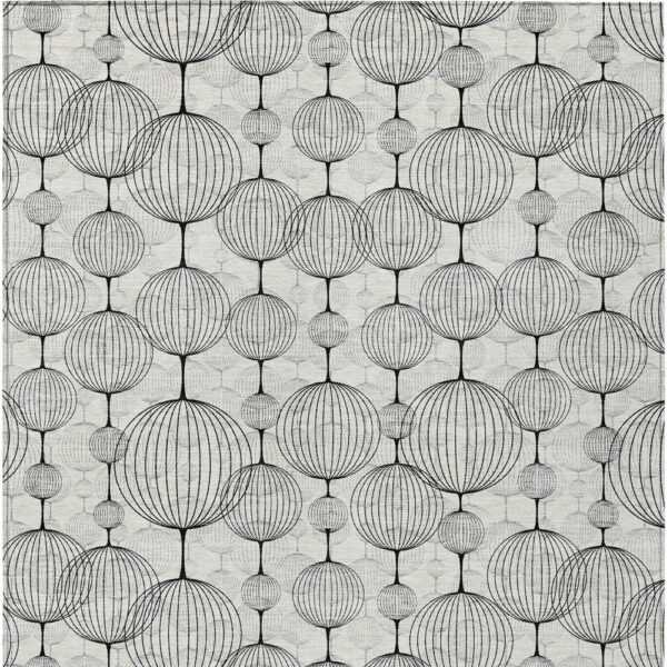 5' X 8' White Gray And Silver Geometric Washable Indoor Outdoor Area Rug