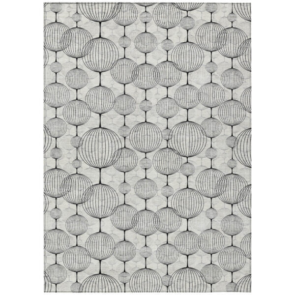5' X 8' White Gray And Silver Geometric Washable Indoor Outdoor Area Rug