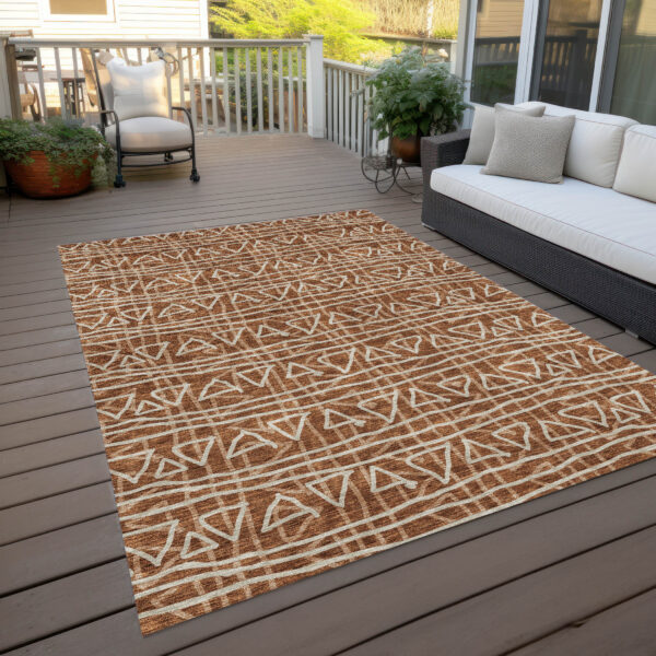 5' X 8' Terra Cotta Copper And Beige Geometric Washable Indoor Outdoor Area Rug