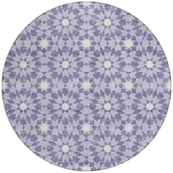 8' Lilac Purple And Ivory Round Floral Medallion Washable Indoor Outdoor Area Rug