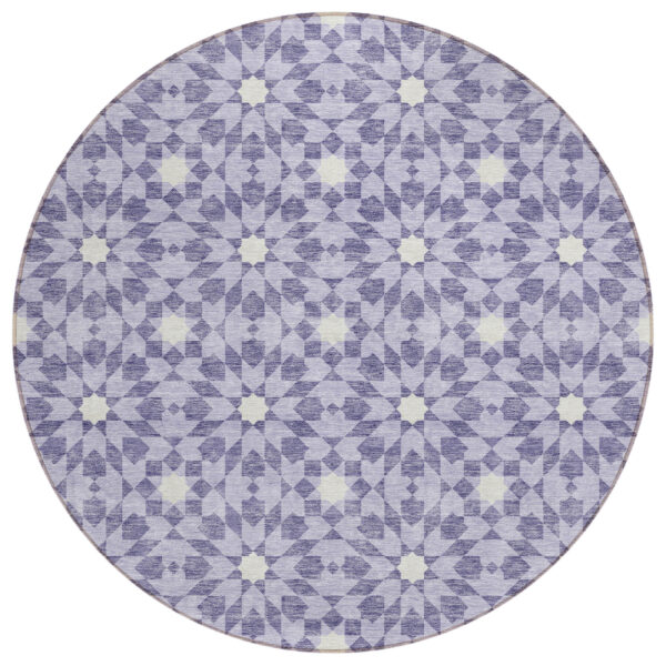 8' Lilac Purple And Ivory Round Floral Medallion Washable Indoor Outdoor Area Rug