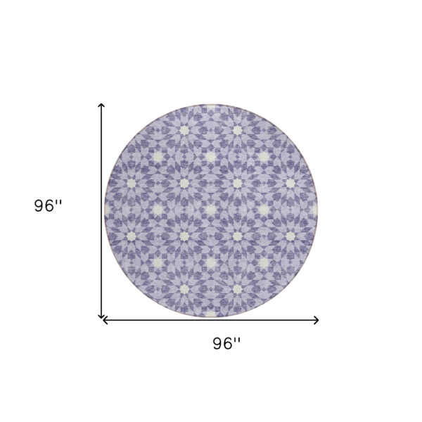 8' Lilac Purple And Ivory Round Floral Medallion Washable Indoor Outdoor Area Rug