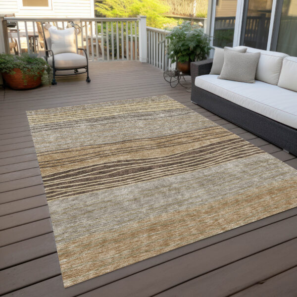 3' X 5' Taupe Brown And Beige Striped Washable Indoor Outdoor Area Rug