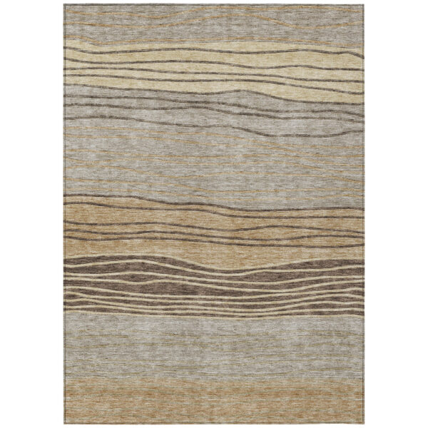 3' X 5' Taupe Brown And Beige Striped Washable Indoor Outdoor Area Rug