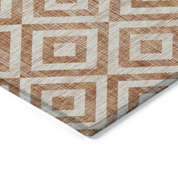 3' X 5' Terra Cotta Copper And Beige Geometric Washable Indoor Outdoor Area Rug