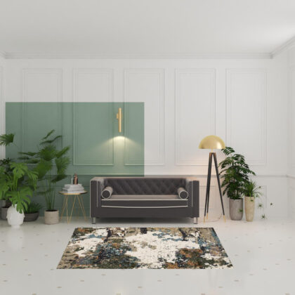 5' X 7' Green Gold And Blue Abstract Power Loom Stain Resistant Area Rug