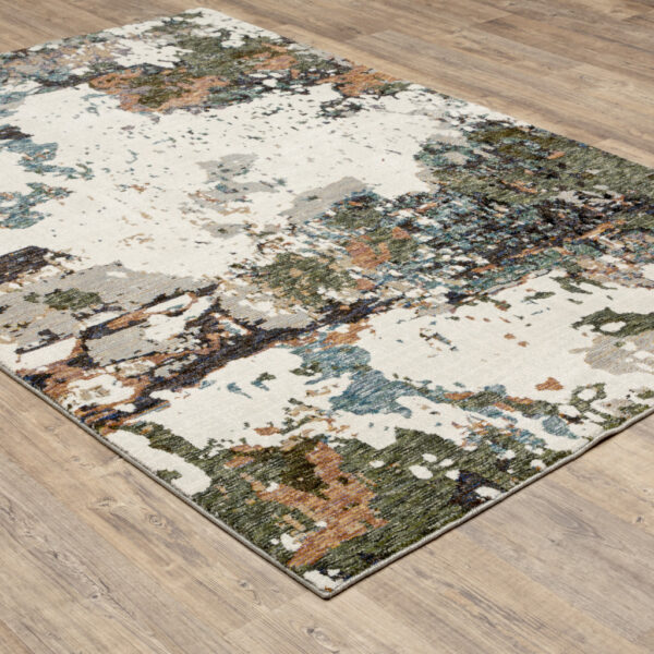 5' X 7' Green Gold And Blue Abstract Power Loom Stain Resistant Area Rug