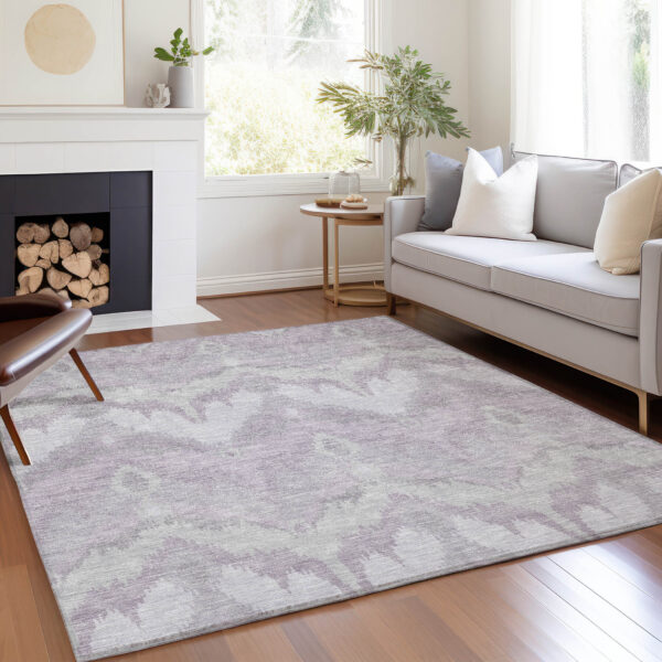 3' X 5' Lavender Purple And Gray Ikat Washable Indoor Outdoor Area Rug