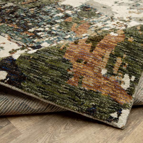 5' X 7' Green Gold And Blue Abstract Power Loom Stain Resistant Area Rug
