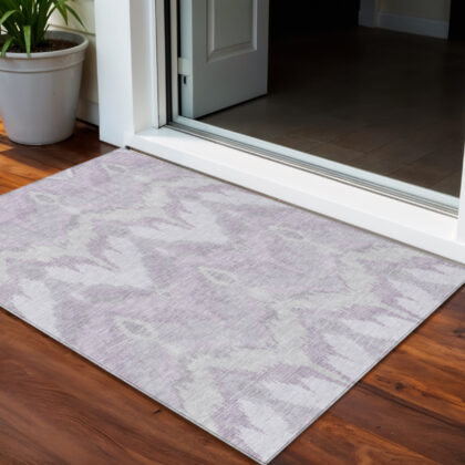 3' X 5' Lavender Purple And Gray Ikat Washable Indoor Outdoor Area Rug