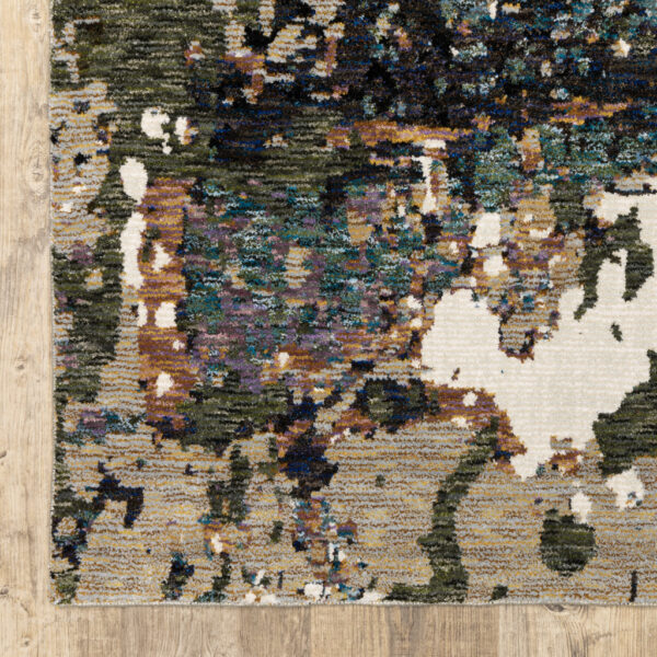 5' X 7' Green Gold And Blue Abstract Power Loom Stain Resistant Area Rug