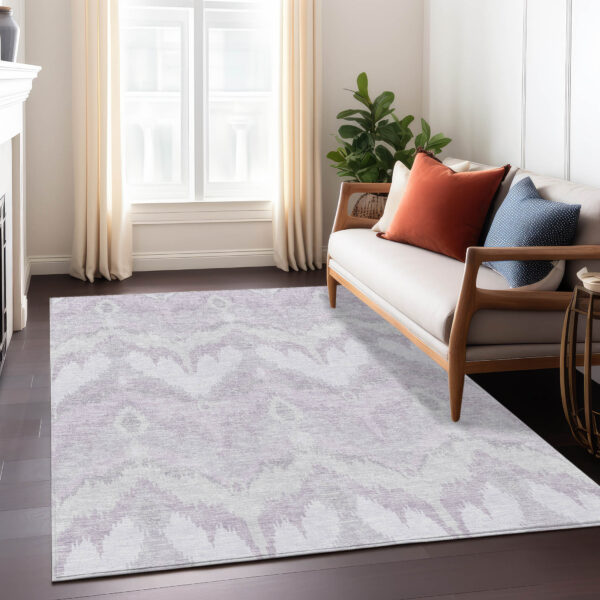 3' X 5' Lavender Purple And Gray Ikat Washable Indoor Outdoor Area Rug