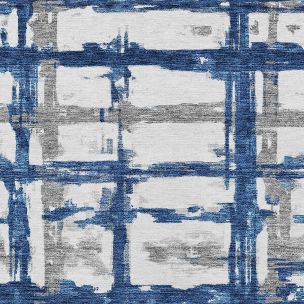 8' X 10' Navy Blue Gray And Silver Striped Washable Indoor Outdoor Area Rug