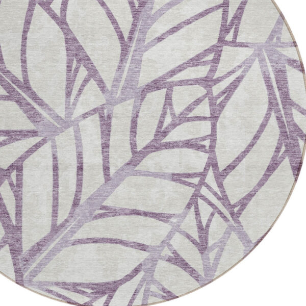 8' Purple Lavender And Beige Round Floral Washable Indoor Outdoor Area Rug