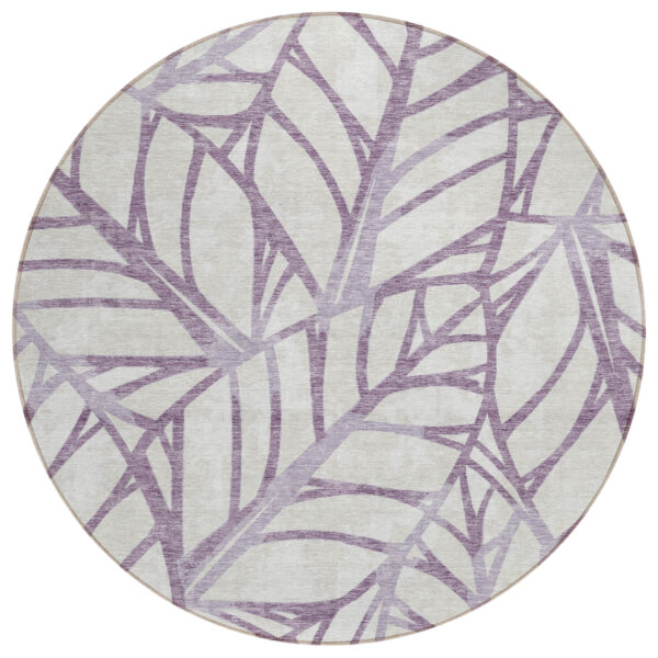 8' Purple Lavender And Beige Round Floral Washable Indoor Outdoor Area Rug